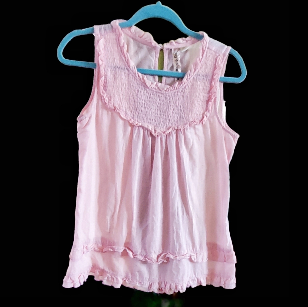 Eyeshadow Light Pink cotton ruffle accent boho sleeveless top.